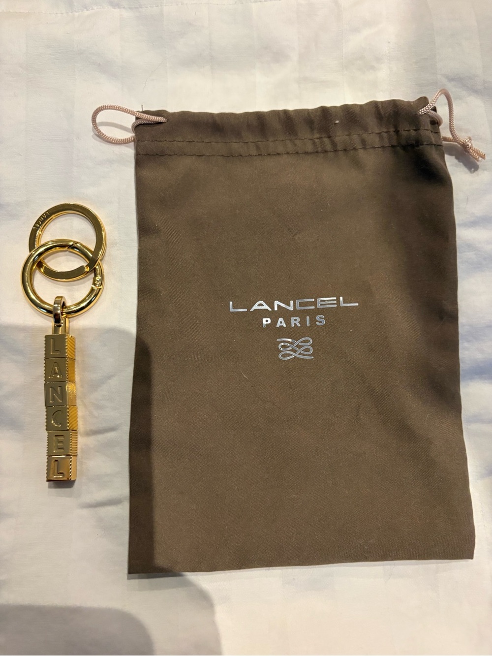 Lancel Gold-Tone Letter Keyring - Gold Key & Card Holder Accessory